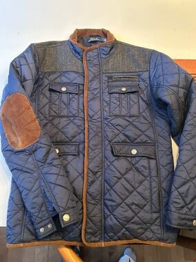 Ralph Lauren Navy Quilted Puffer Jacket with Brown Trim